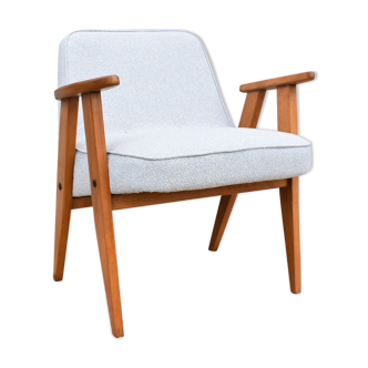 Fauteuil restauré vintage, 1960, tissu bleu clair