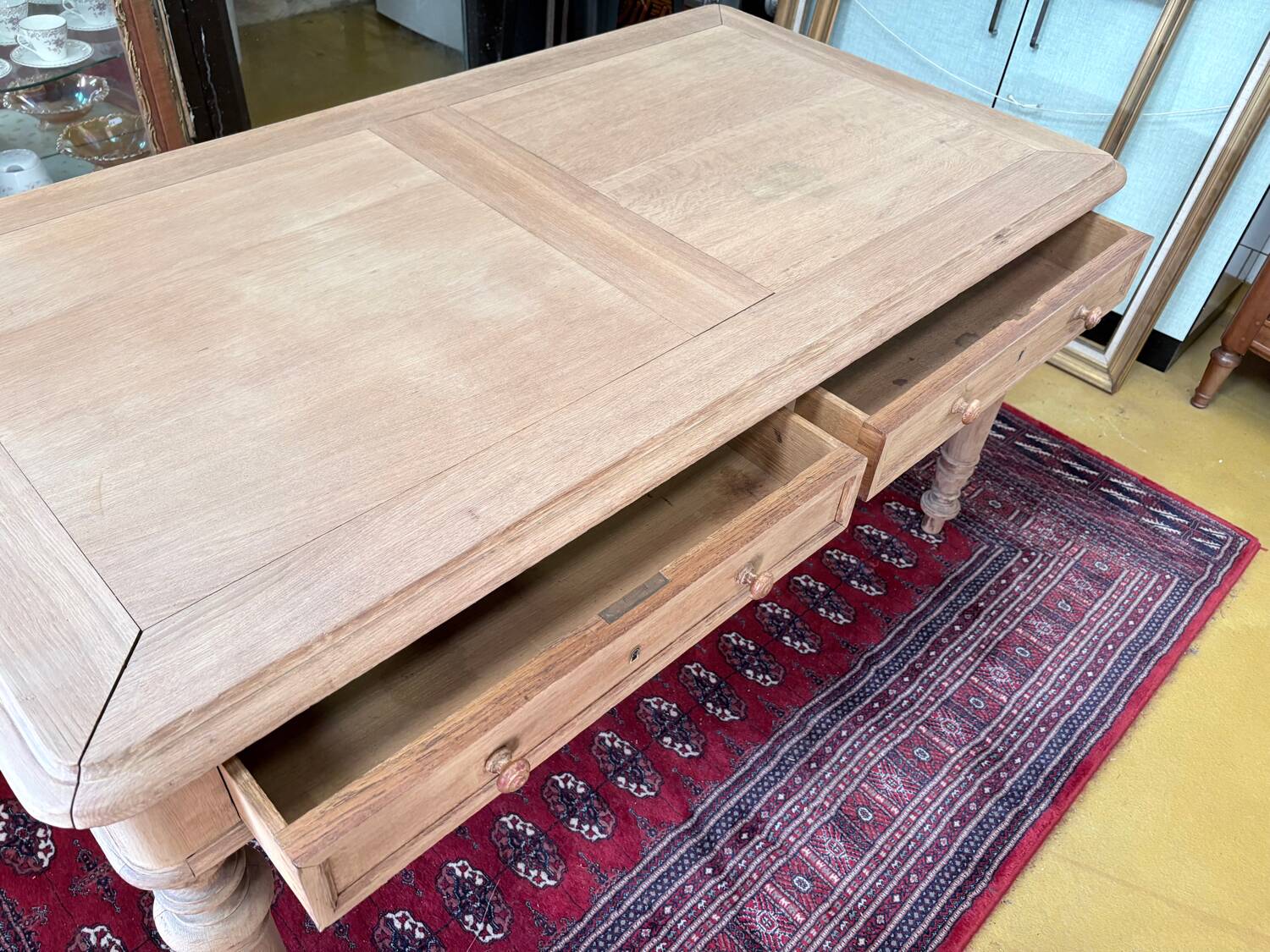 Large table / antique desk in chestnut – light patina