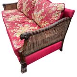 Empire-style bergère bench, carved wood and cane sofa, circa 1900