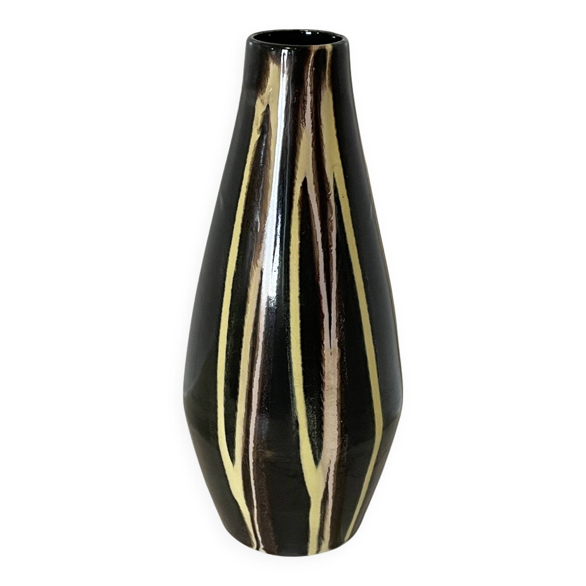 Vase à rayures en géocéramique VEB Georgenthal modèle 136, Allemagne de l'Est (RDA)