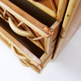 Vintage Bamboo Rattan Wicker Cane Chest Of 4 Drawers