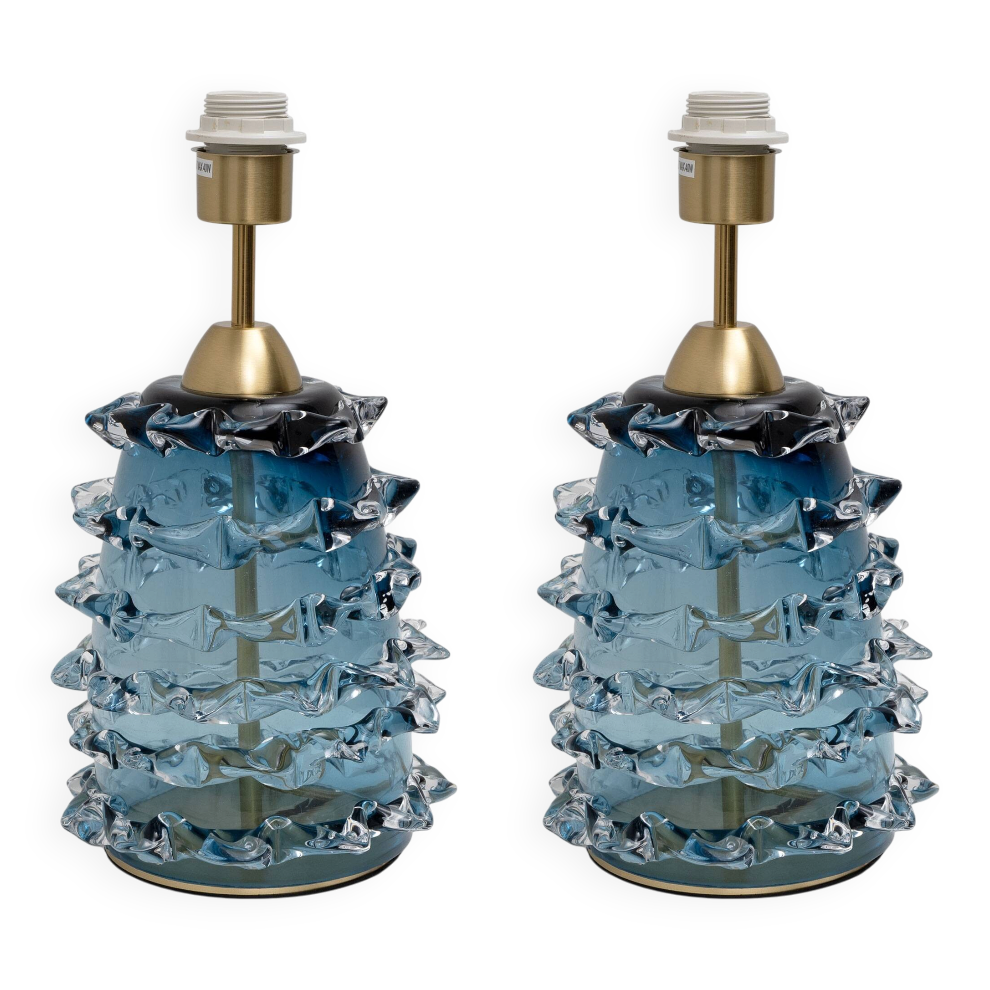 Pair of Blue Rostrato Murano Glass Table Lamps