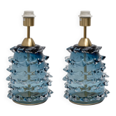 Paire de lampes de table en verre de Murano Rostrato bleu