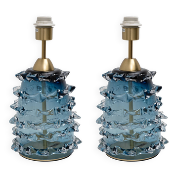 Paire de lampes de table en verre de Murano Rostrato bleu