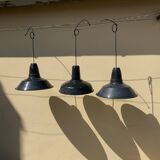 Three industrial suspensions in black and white enamelled sheet metal large format