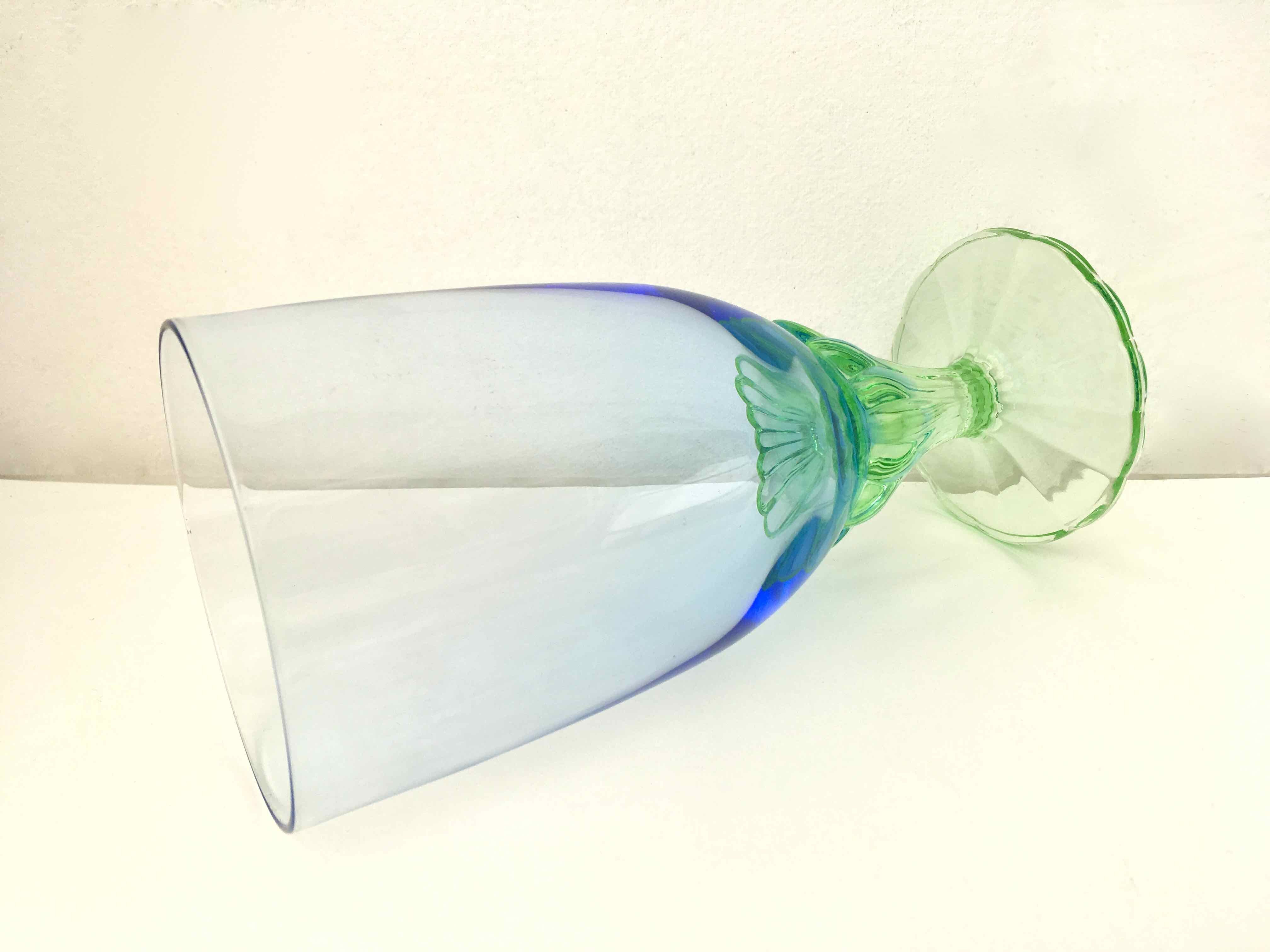 Blue green blown glass vase