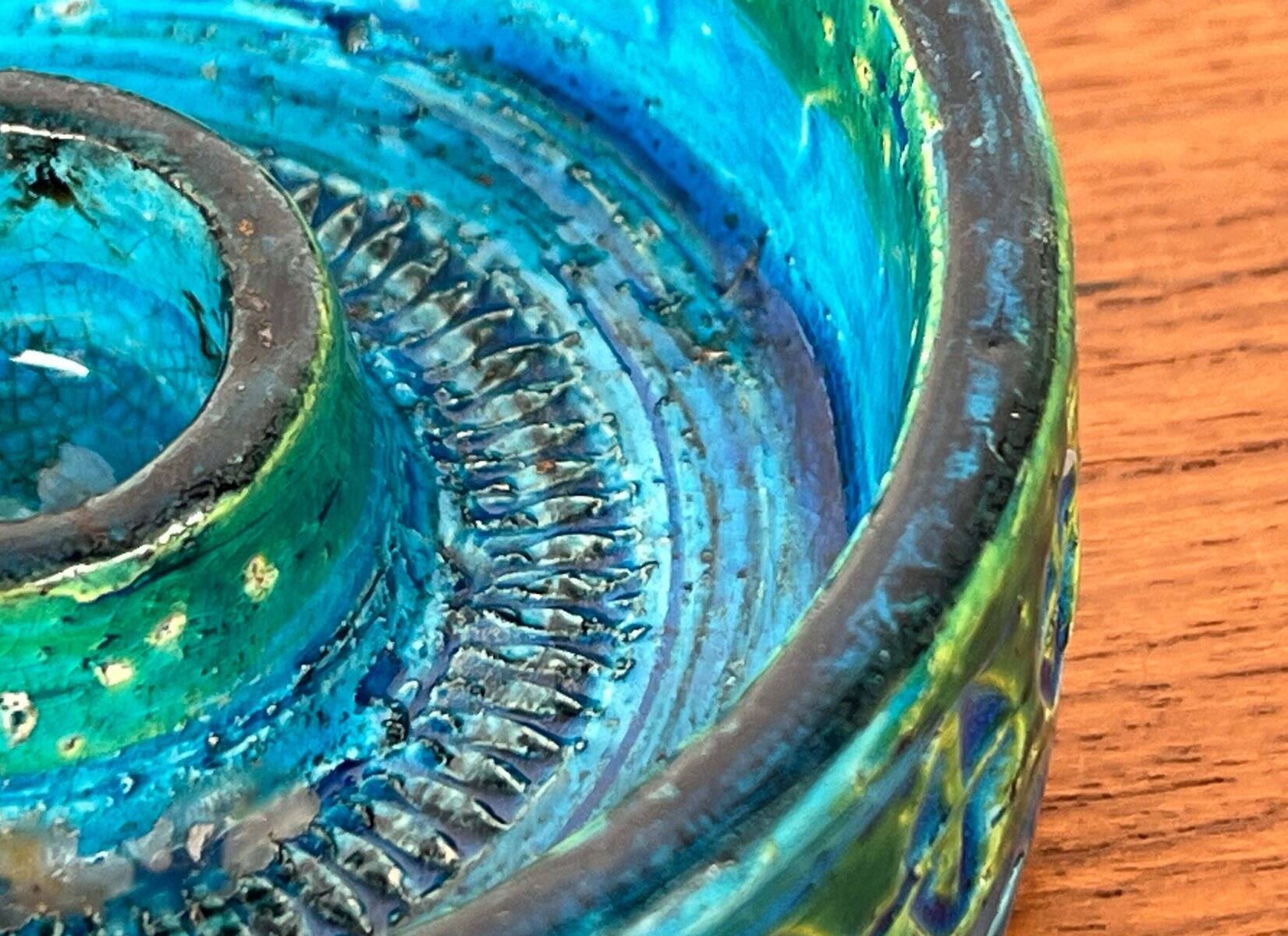 Mid-Century Modern Rimini Blu Pottery Candleholder by Aldo Londi for Bitossi, Italy, 1960s