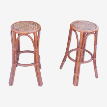 Vintage folding bamboo bar and 2 stools 60/70