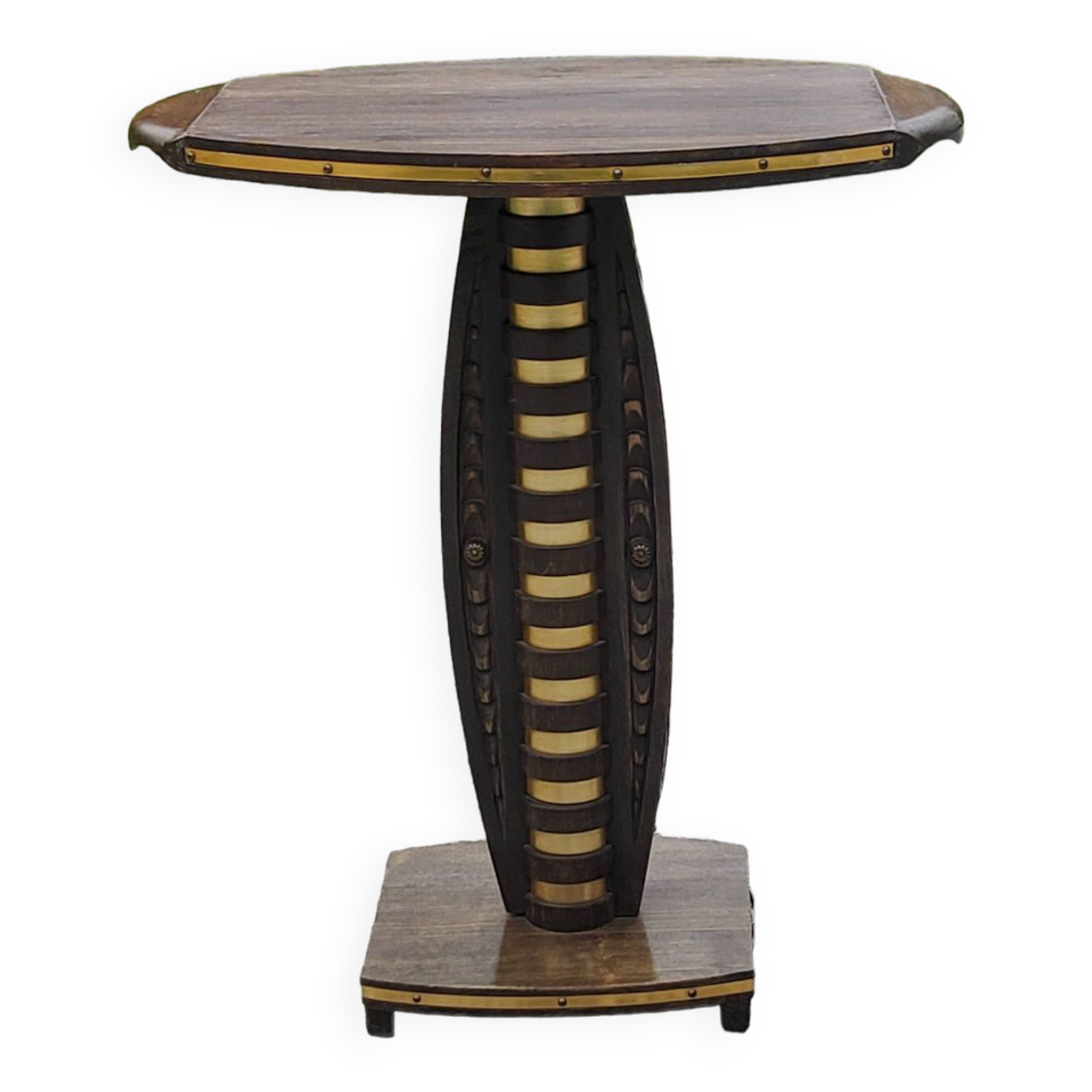 Guéridon de style art déco en hêtre et métal doré
