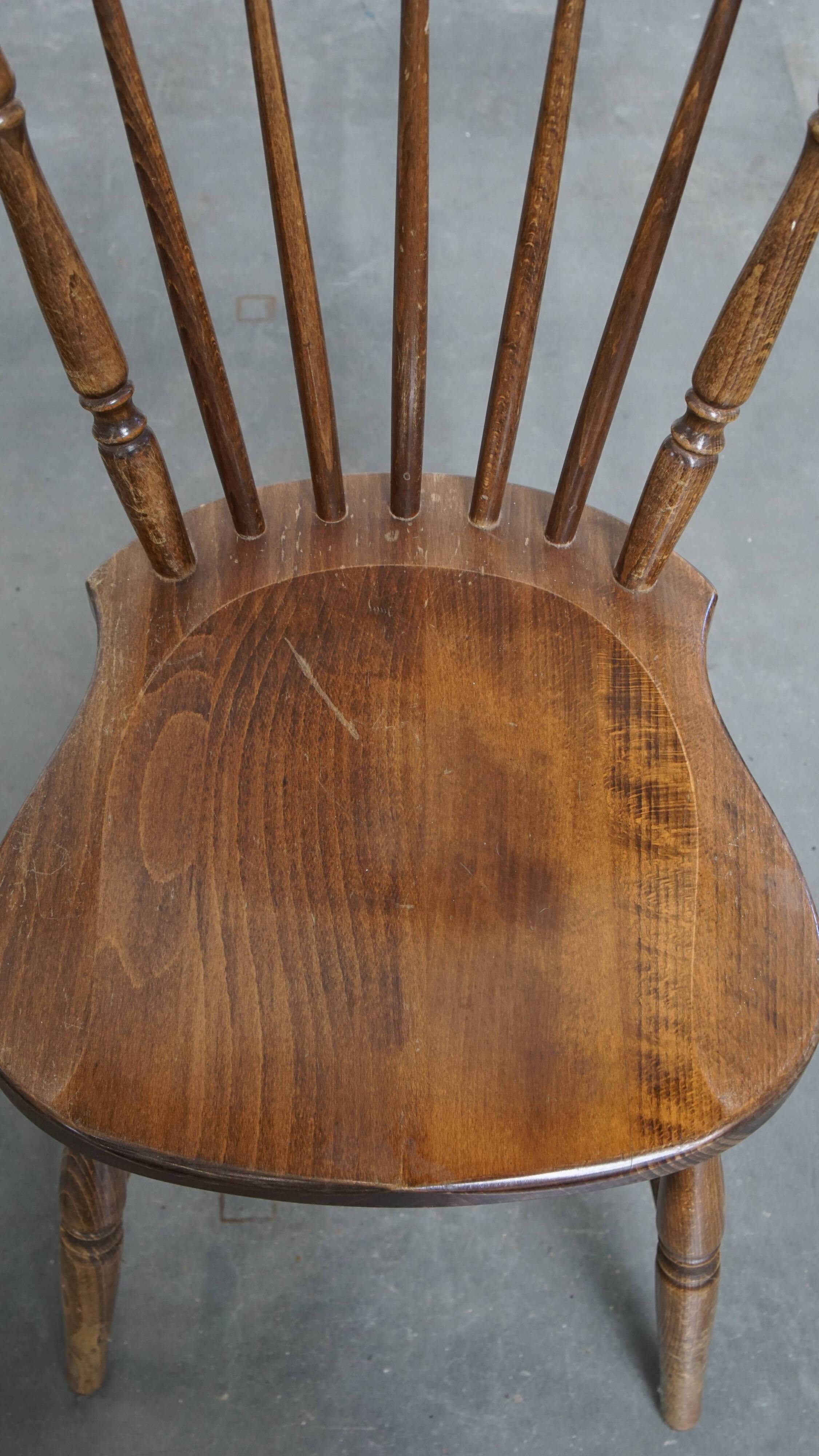 Set of 8 antique wooden spindle chairs