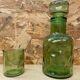 Old Orangeade Carafe Service + 6 Green Molded Glass Glasses 1970 Vintage