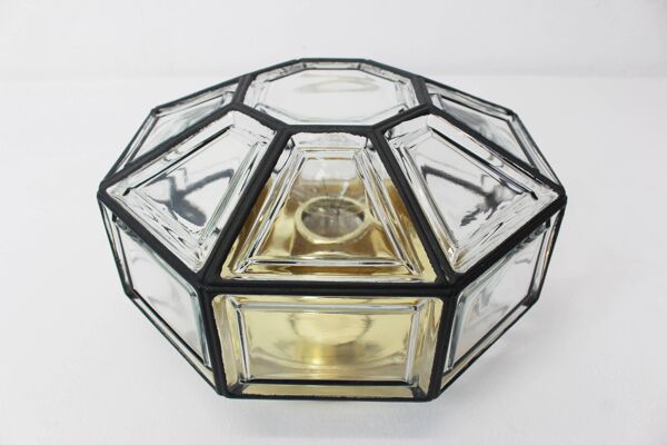 Plafonnier en fer et verre transparent par Limburg, Allemagne, années 1960