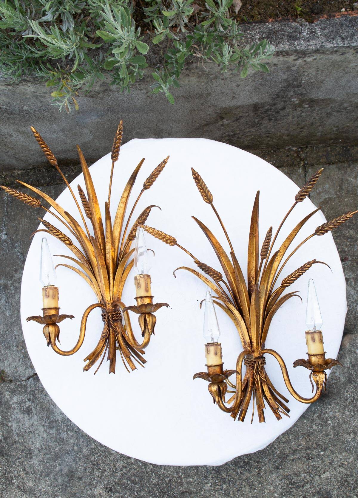 Paire d'appliques italiennes épis de blé datant d’environ 1960/70 (45 cm)