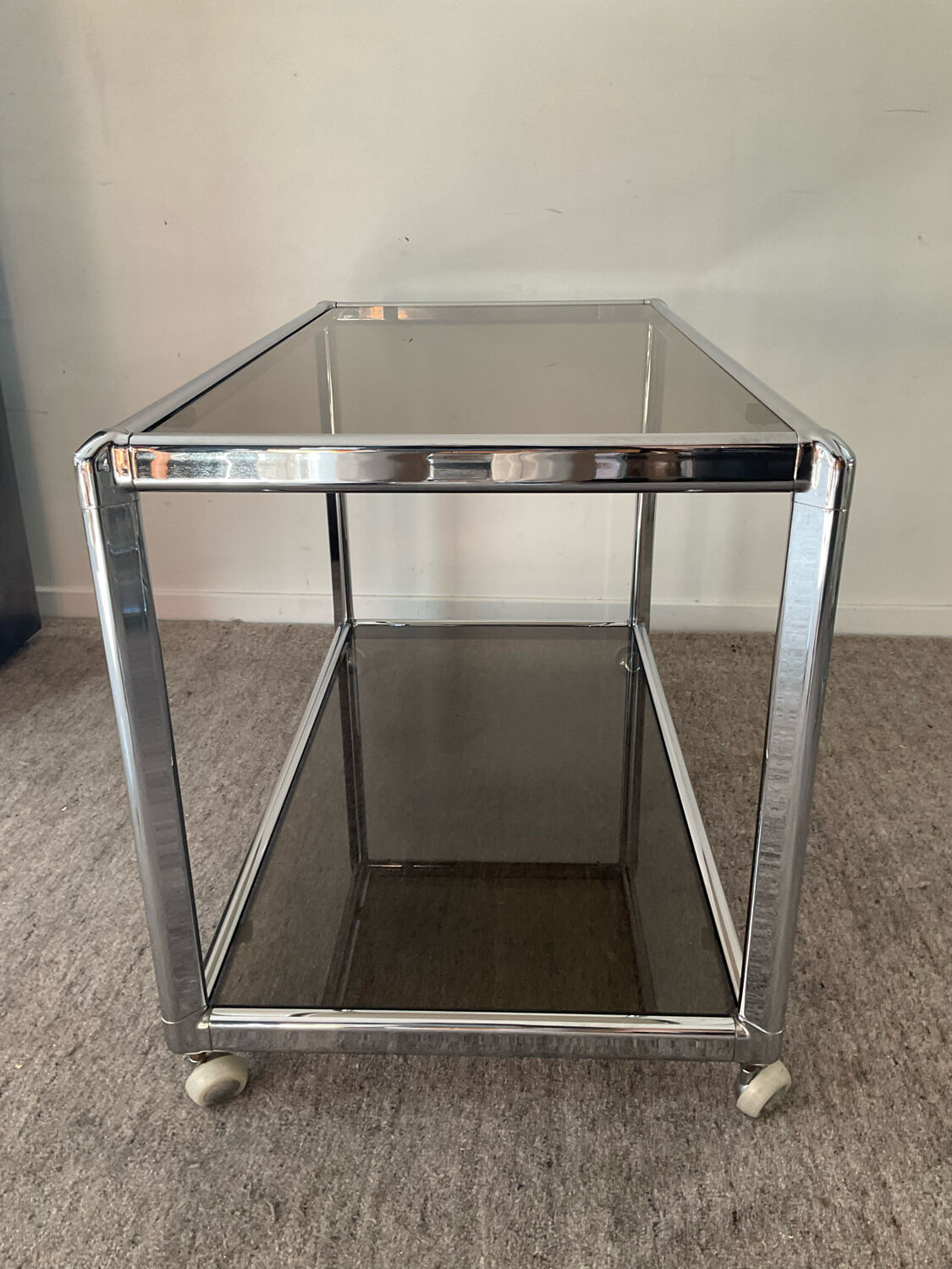 Vintage coffee table 70s chrome and smoked glass