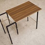 Vintage vinyl serving trolley in wood and gold metal