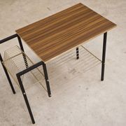 Vintage vinyl serving trolley in wood and gold metal