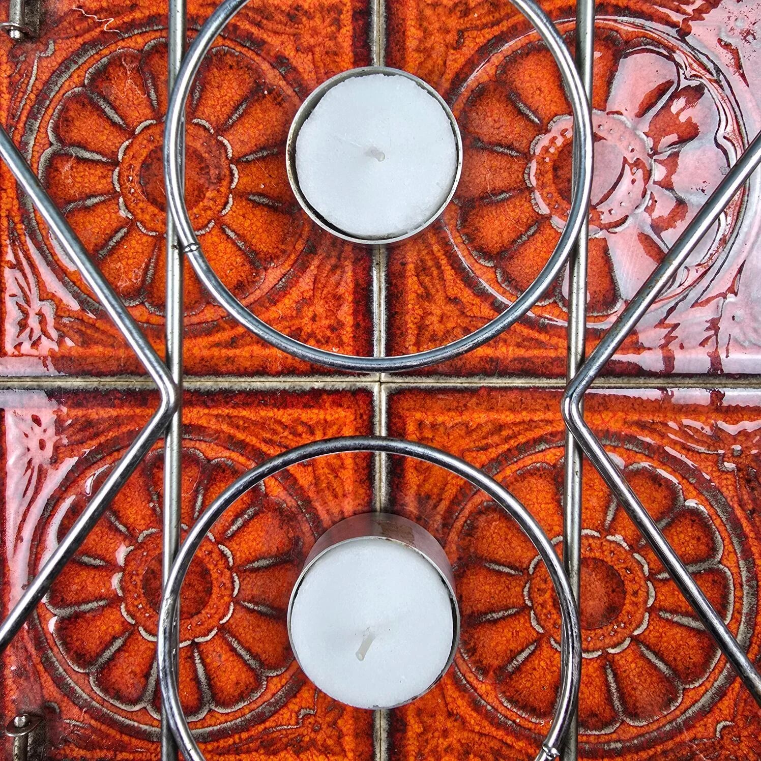 Vintage 1970s candle warmer – Orange ceramic & metal