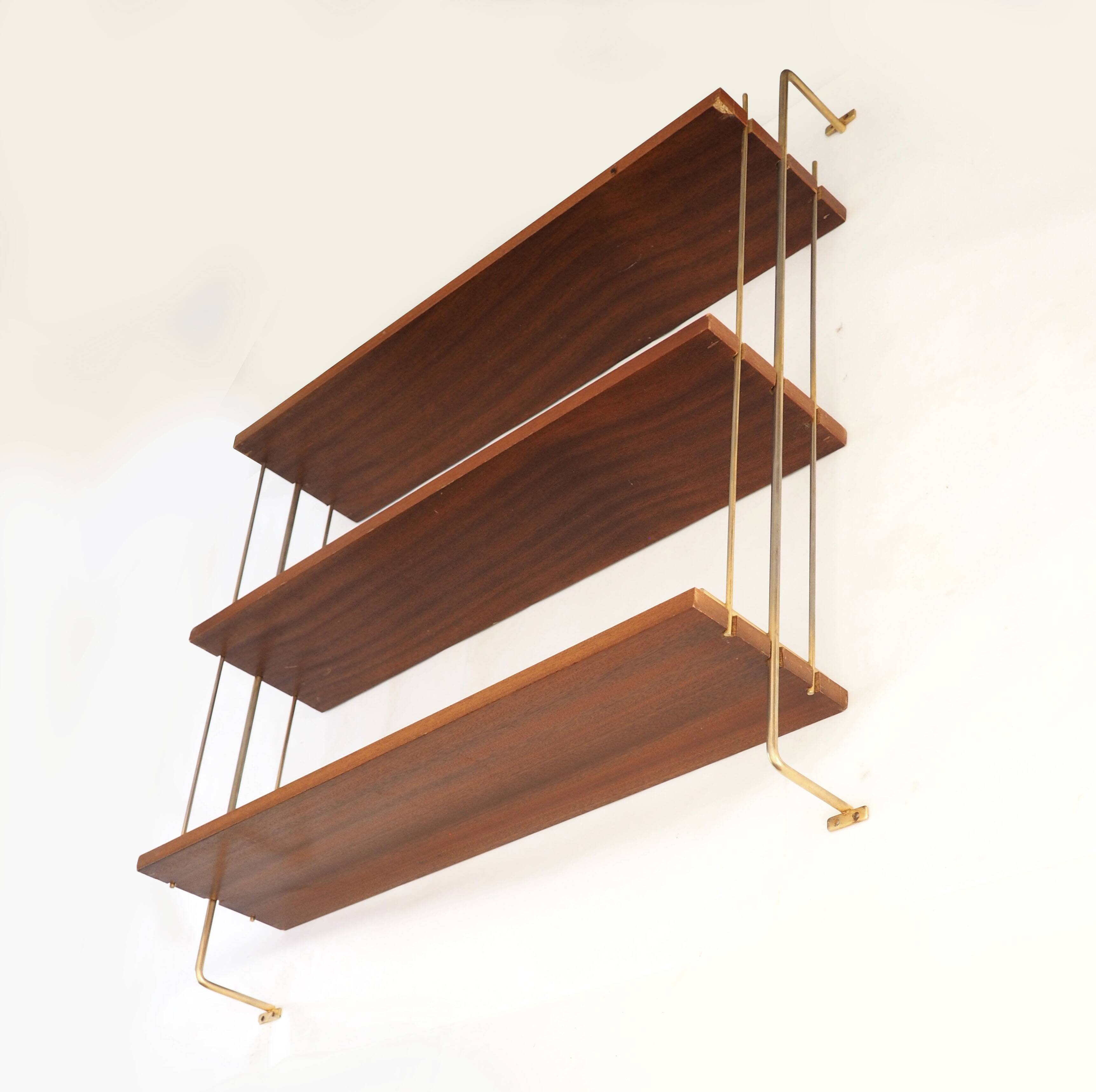 Wooden and brass shelves