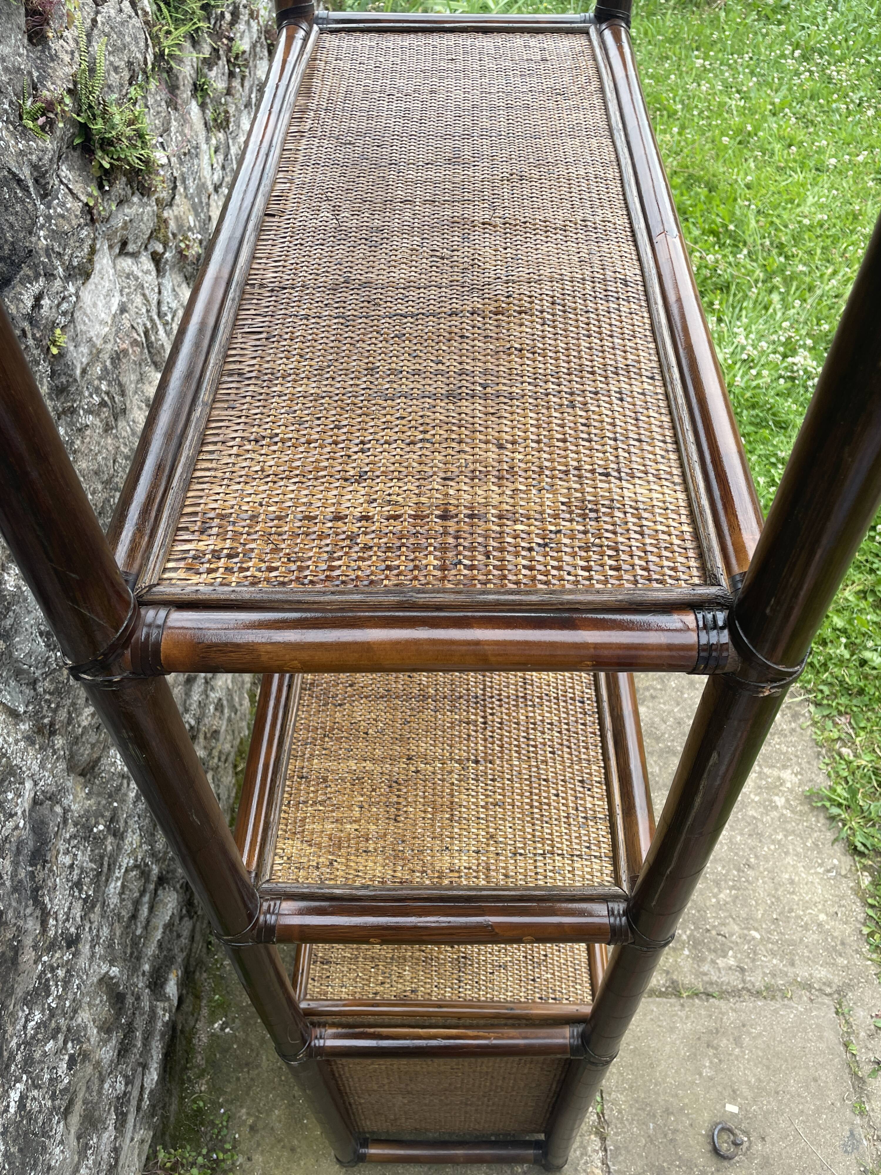 Bamboo and woven fibre shelving unit 1970