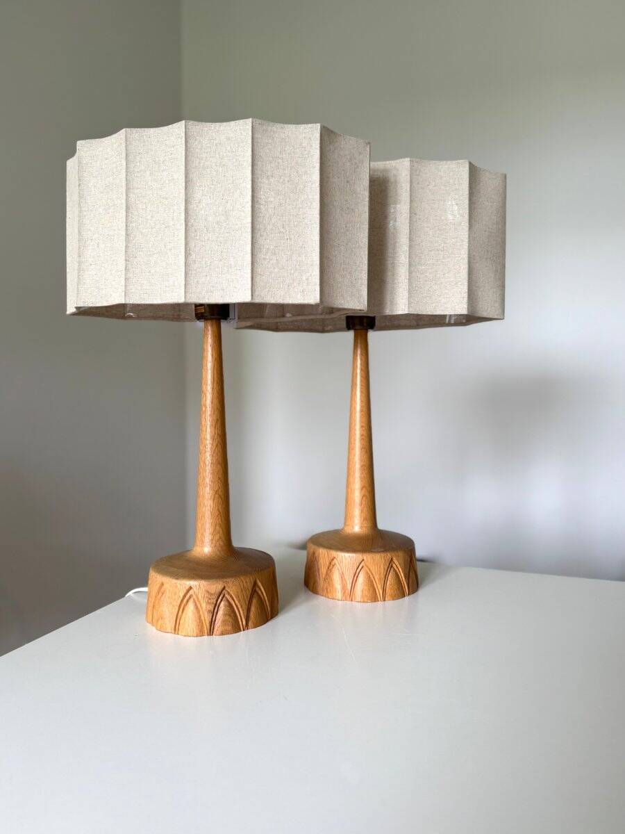 Oak table lamps by AB Stilarmatur Tranås, Sweden, 1960s, set of 2