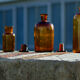 4 old apothecary bottles / amber glass pharmacy in perfect condition dated before 1960