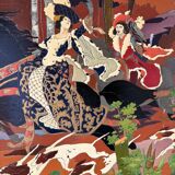 Table Painting Wood Carving Hunting Scene Dog Signed 130x70