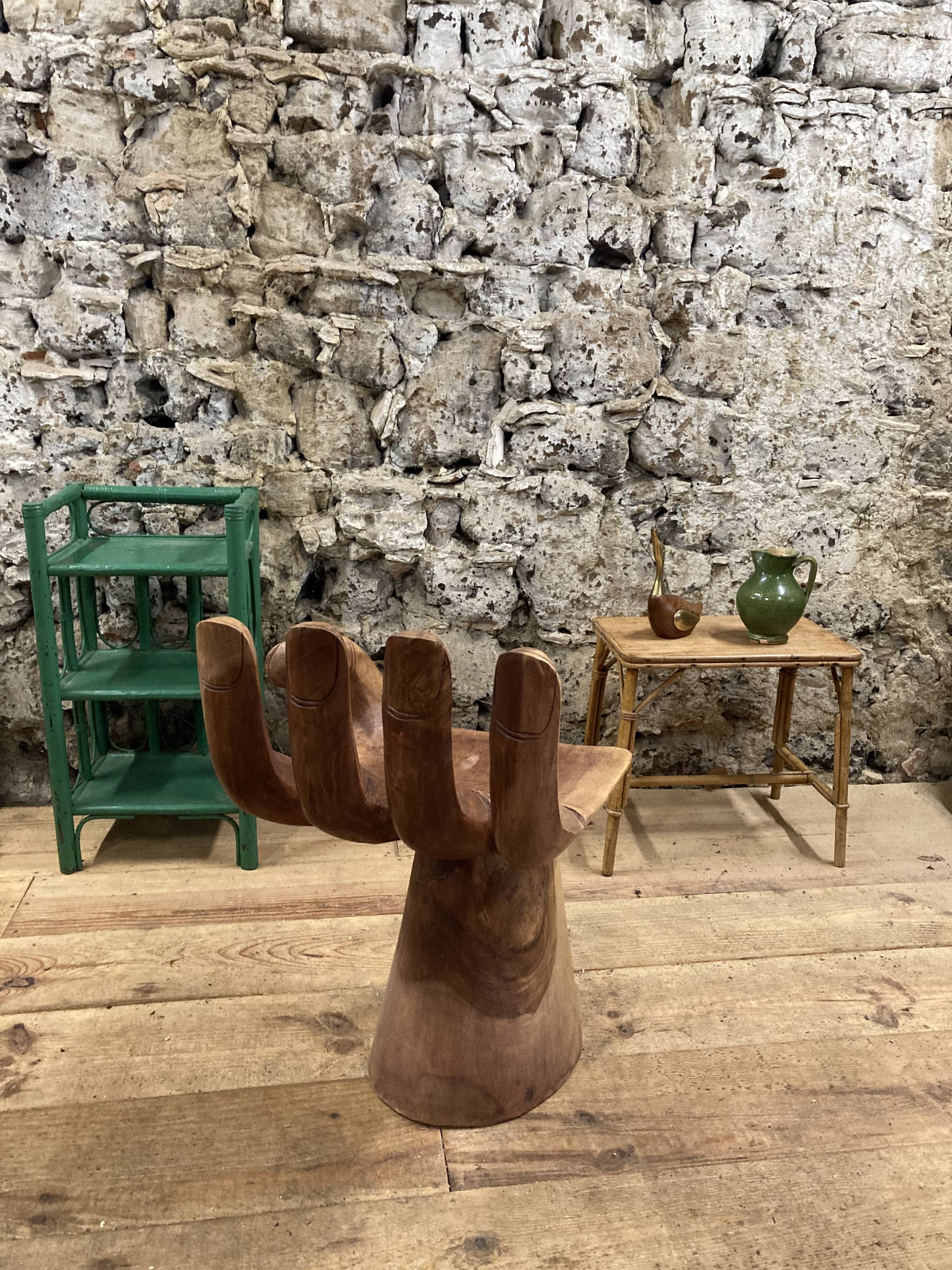 Unique vintage exotic wood hand chair, 70s