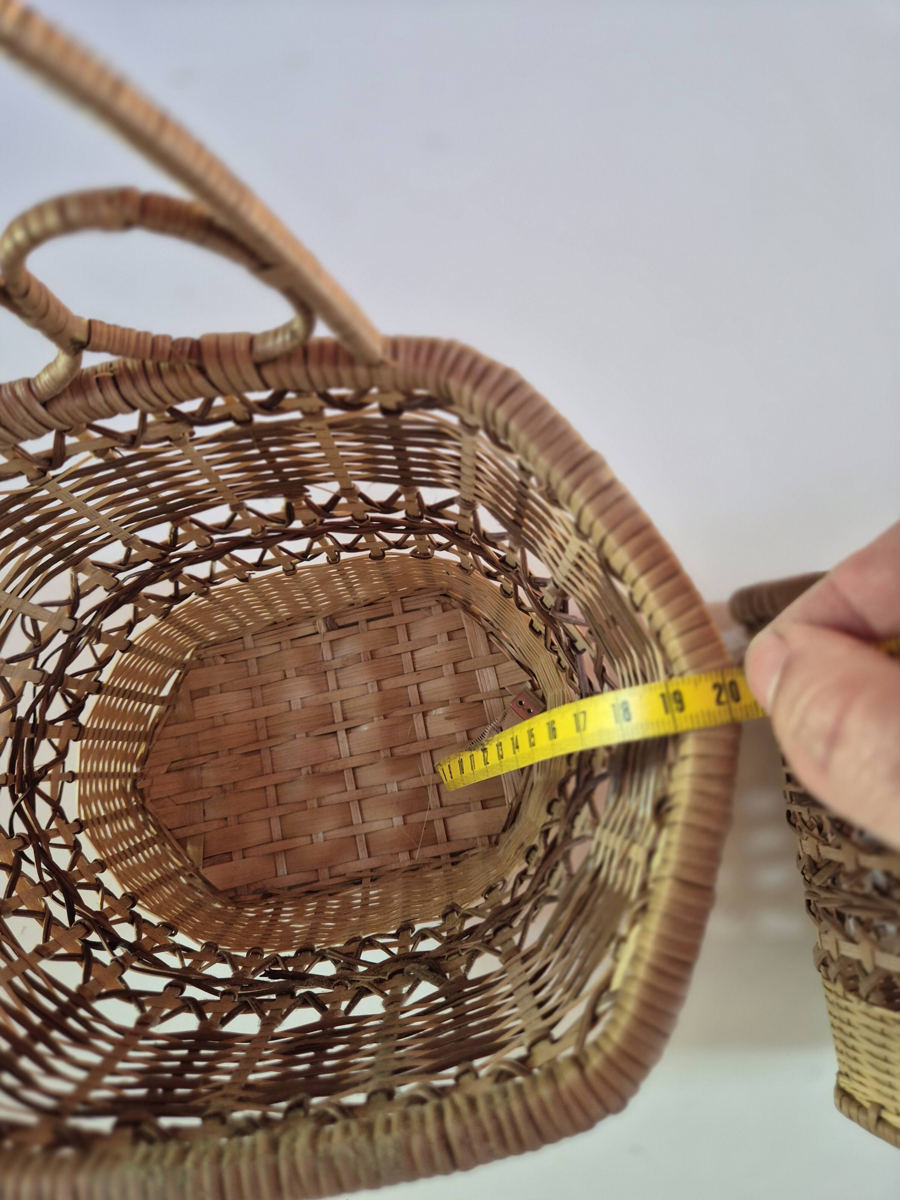 set of 2 vintage hanging rattan baskets