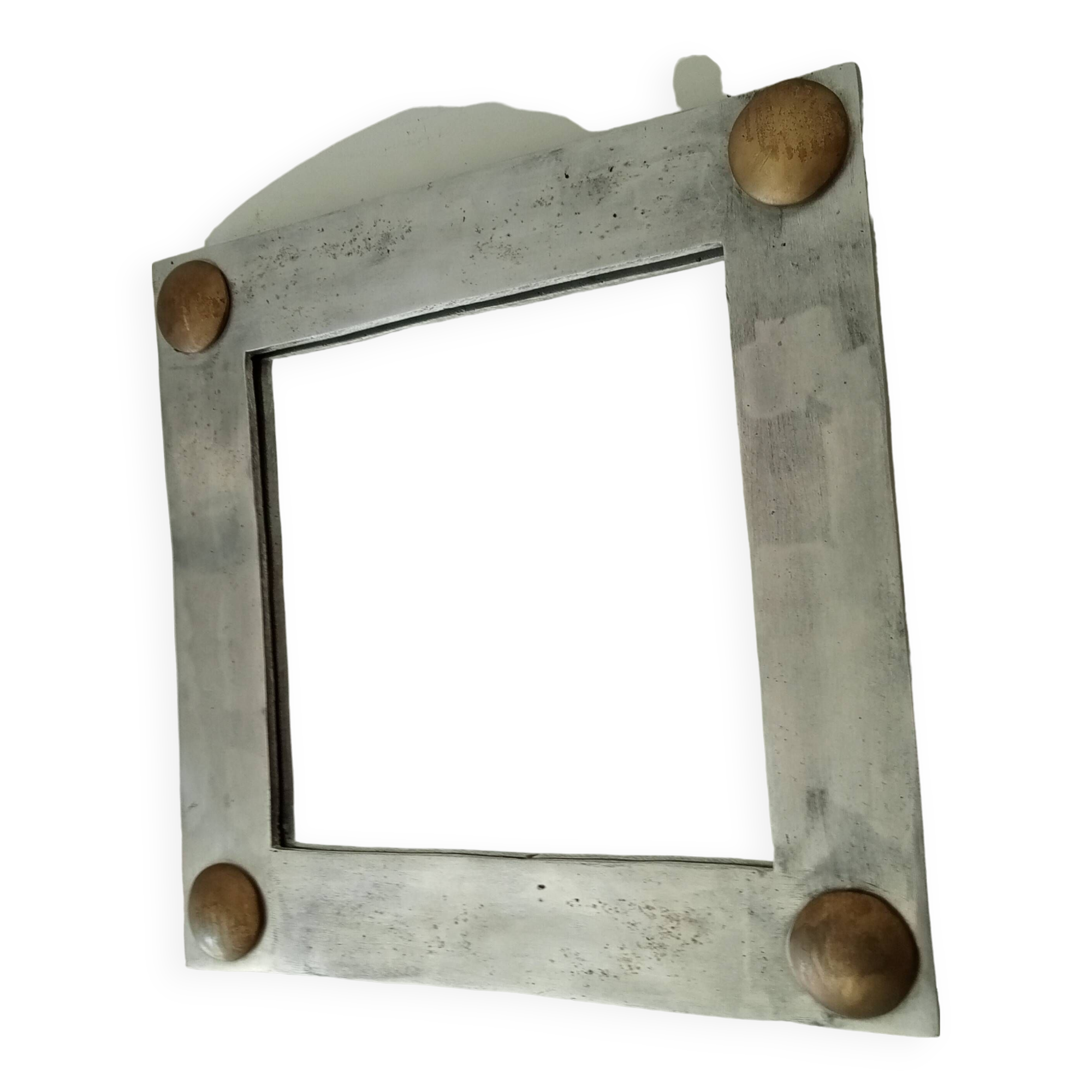 Vintage folk art mirror in cast aluminum and solid brass 60s/70s 50*50 cm