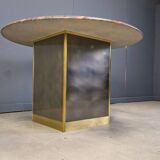 Vintage round granite and brass centre table by Belgochrom, 1970s