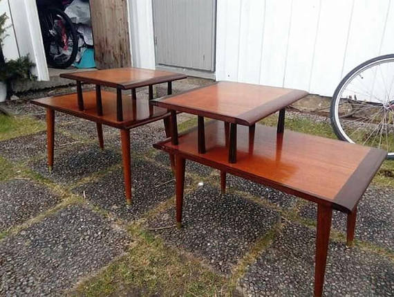 Pair of tables vintage piece of couch Scandinavian years 50-60