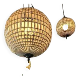 Spherical pendant light with crystal tassels and seed beads / vintage.