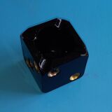 Walnut and gold ashtray in the shape of a playing dice - Golden reliefs and 4 cigarette notches