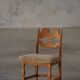 "Razorblade" dining chair by Henning Kjærnulf, in oak and lamb's wool, Denmark, 1960s.