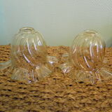 Two corolla-shaped lampshades for suspension or applique, amber colour