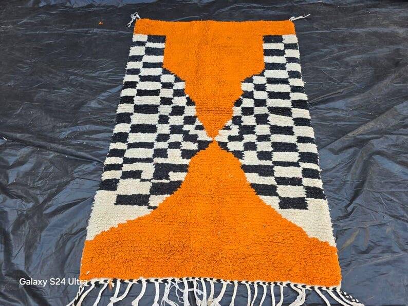 Handmade orange pure wool rug, size 160 x 240 cm