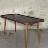 Wooden coffee table with wicker border