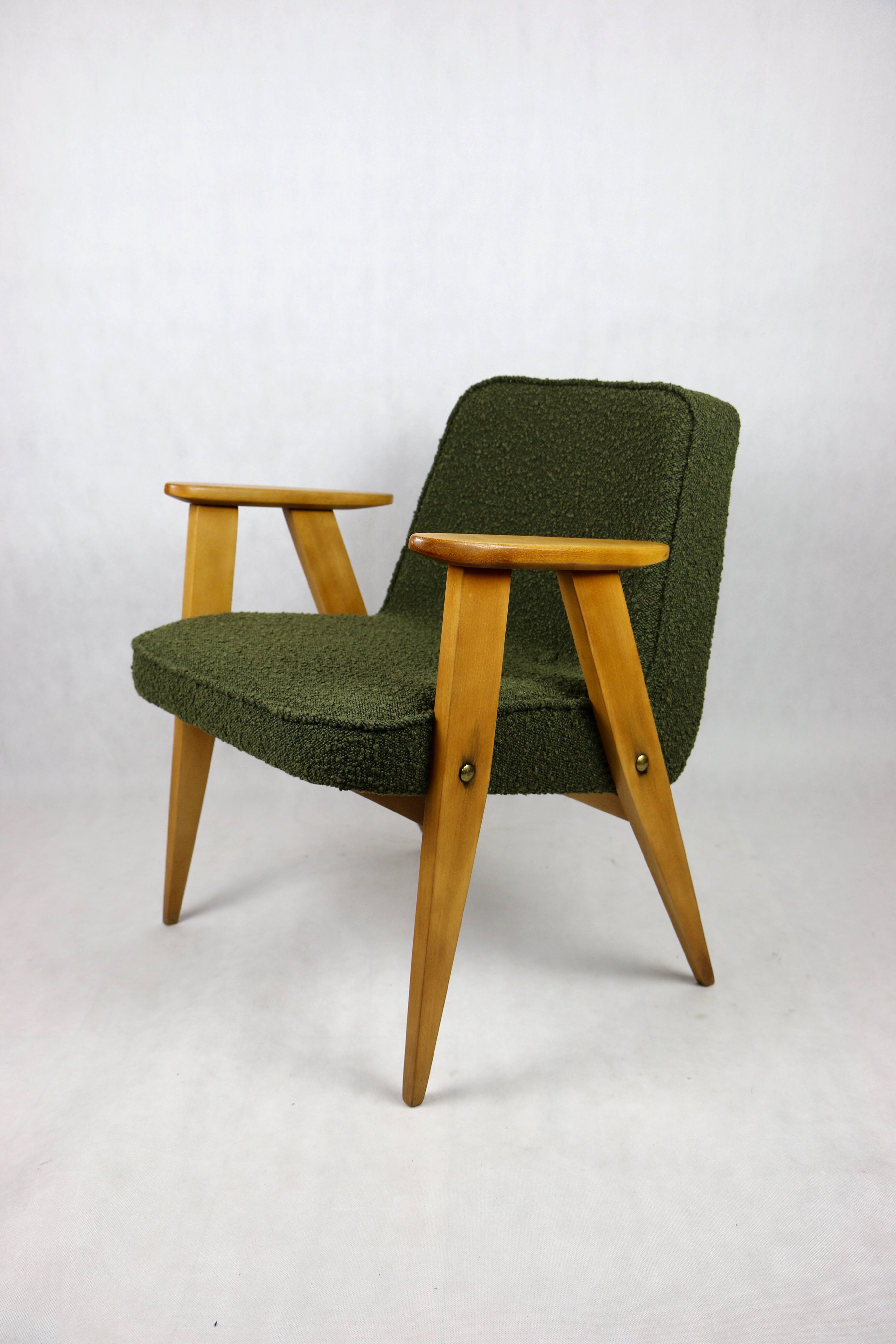 366 olive boucle armchair, 1970s