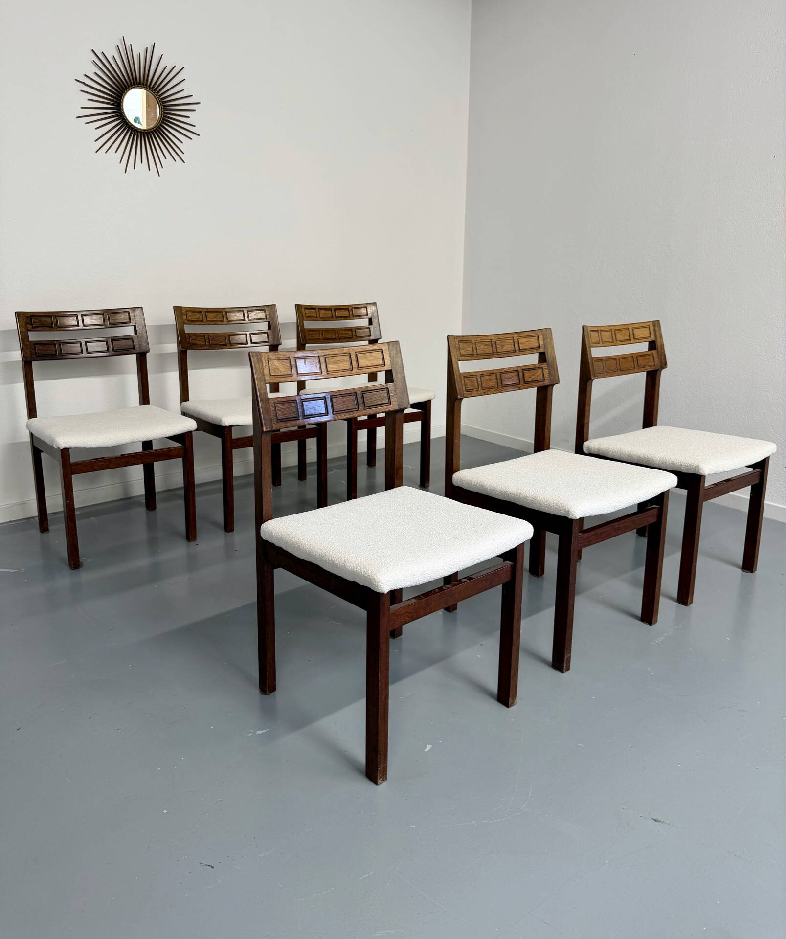 Lot de 6 chaises palissandre forme géométriques design italien 1960