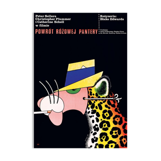 Affiche polonaise «le retour de la panthère rose» par Edward Lutczyn, réimpression officielle 1977