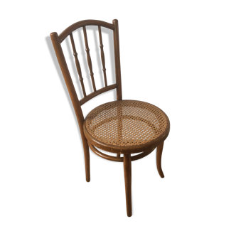 Chaise bistro Thonet des années 50 en bois et cannage