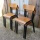 6 chaises d'école en métal noir et bois