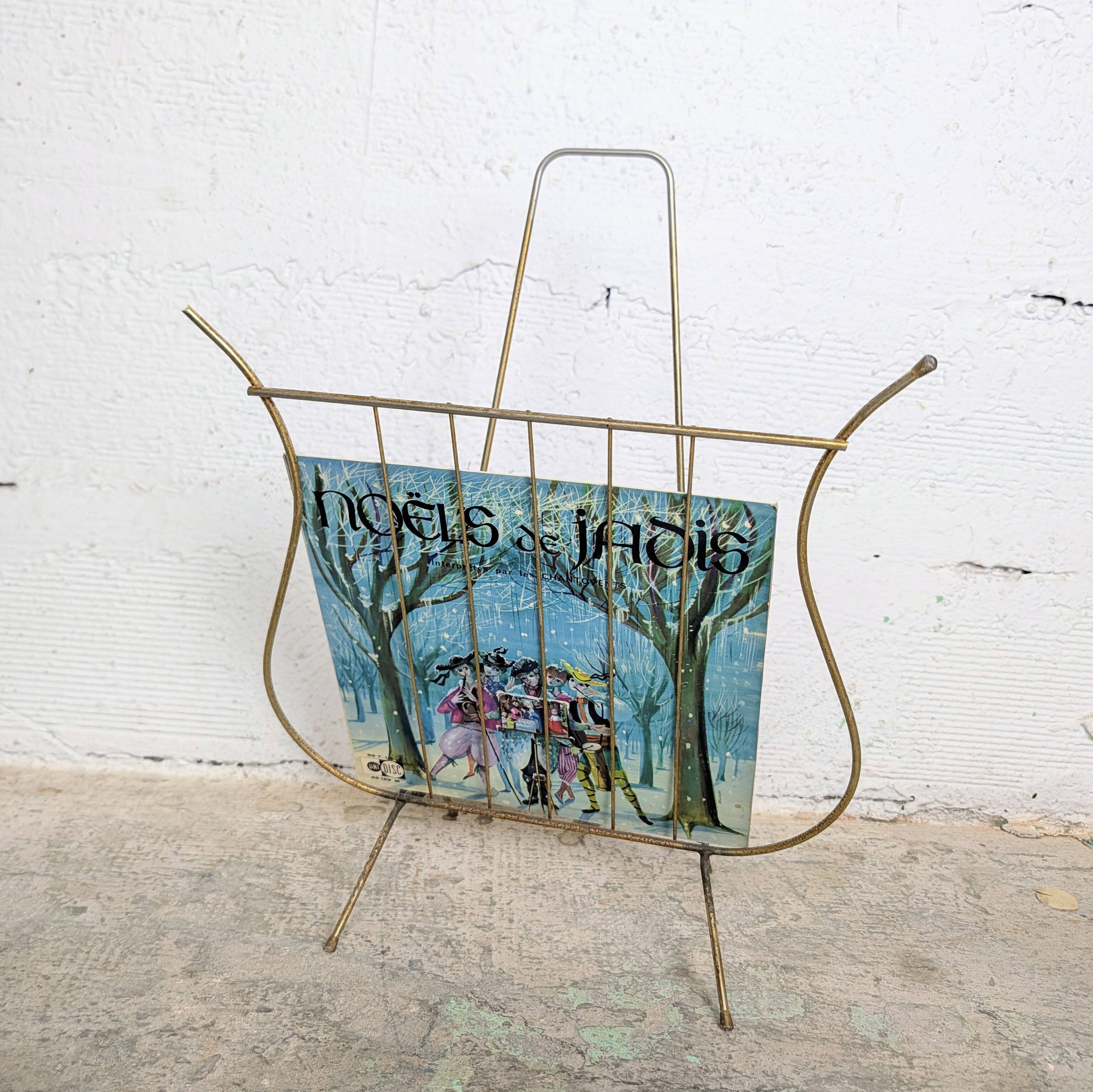 Porte-revues lyre en métal doré années 50
