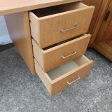 Desk 70s light wood opening to 3 drawers