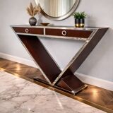 Console design 20th century, 2 drawers, walnut.