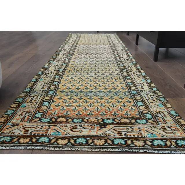 Tapis coureur vintage turc Oushak fait à la main en laine et coton orange 82x311