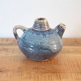 Théière en céramique, petit pichet, poterie d'atelier vintage, grès bleu beige