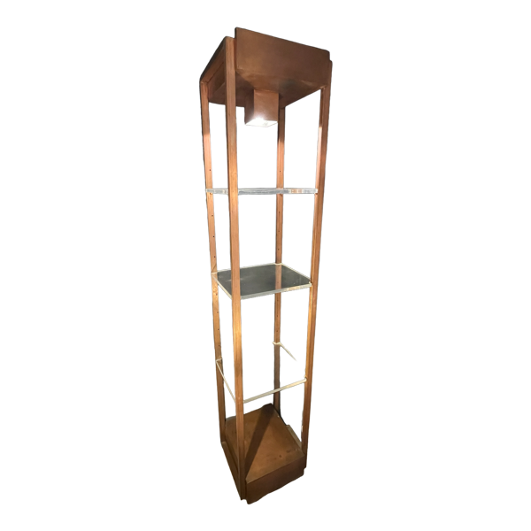 Etagère colonne éclairée vintage, acier cuivré, design industriel brutaliste, ca 1970