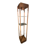 Vintage illuminated column shelf, copper steel, brutalist industrial design, ca 1970