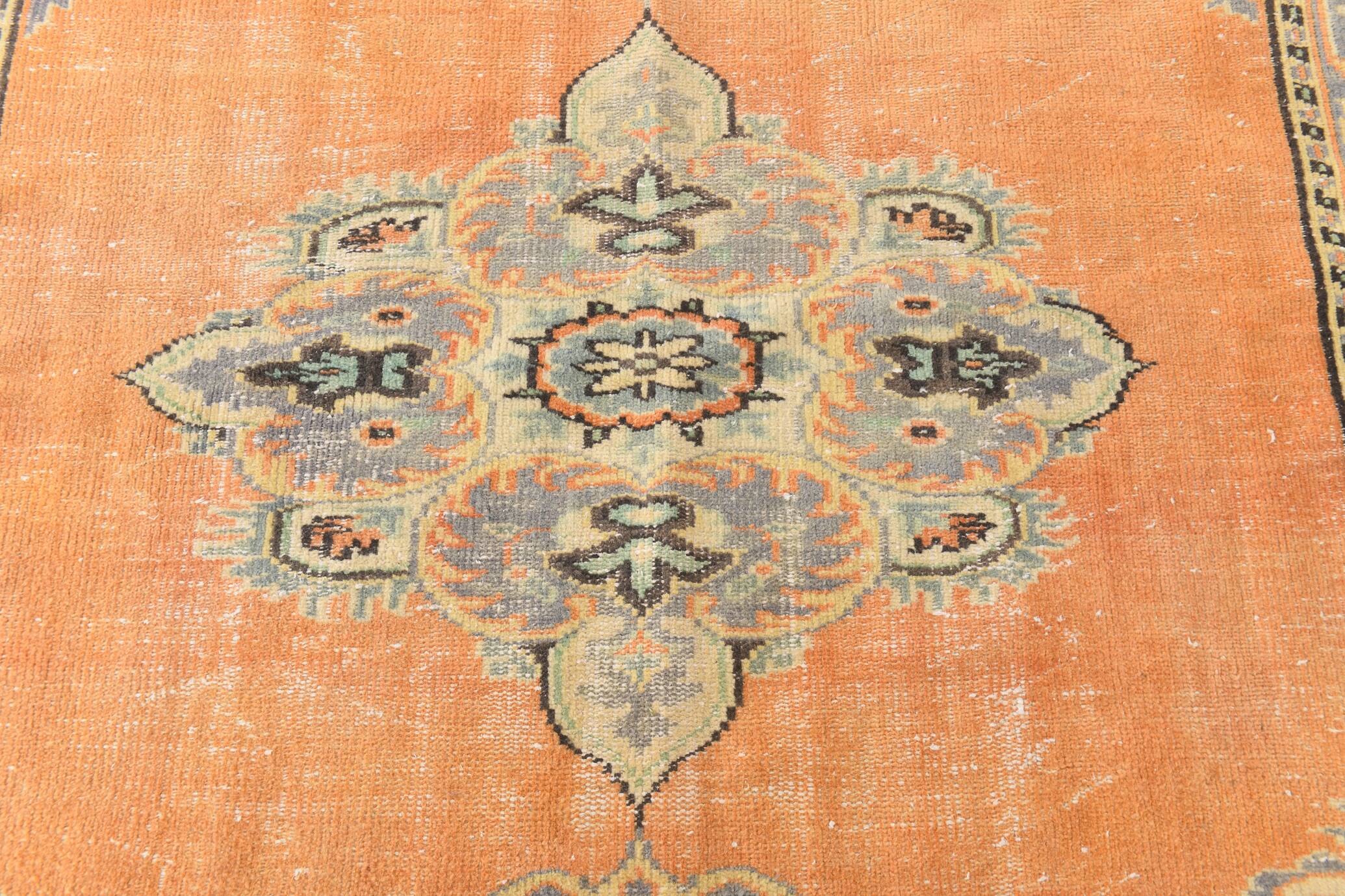 6x9 Vintage Pale Orange Oushak Handmade Vintage Rug, 176x260 Cm